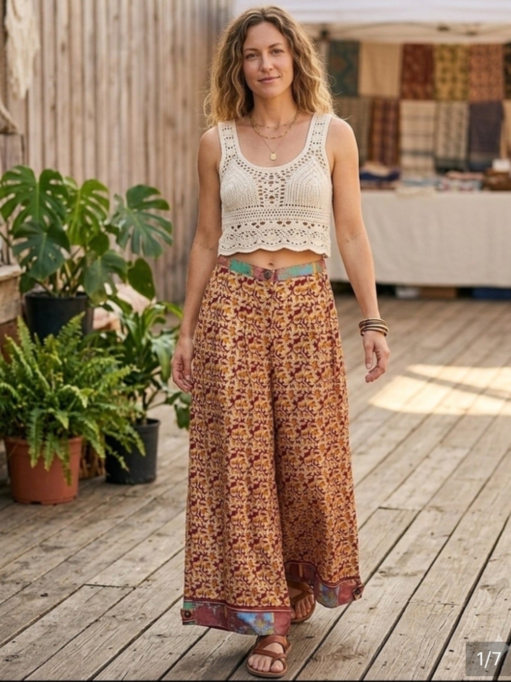 Jaded Gypsy Boho Wide-Leg / Jogger Floral Pants Sz L/XL